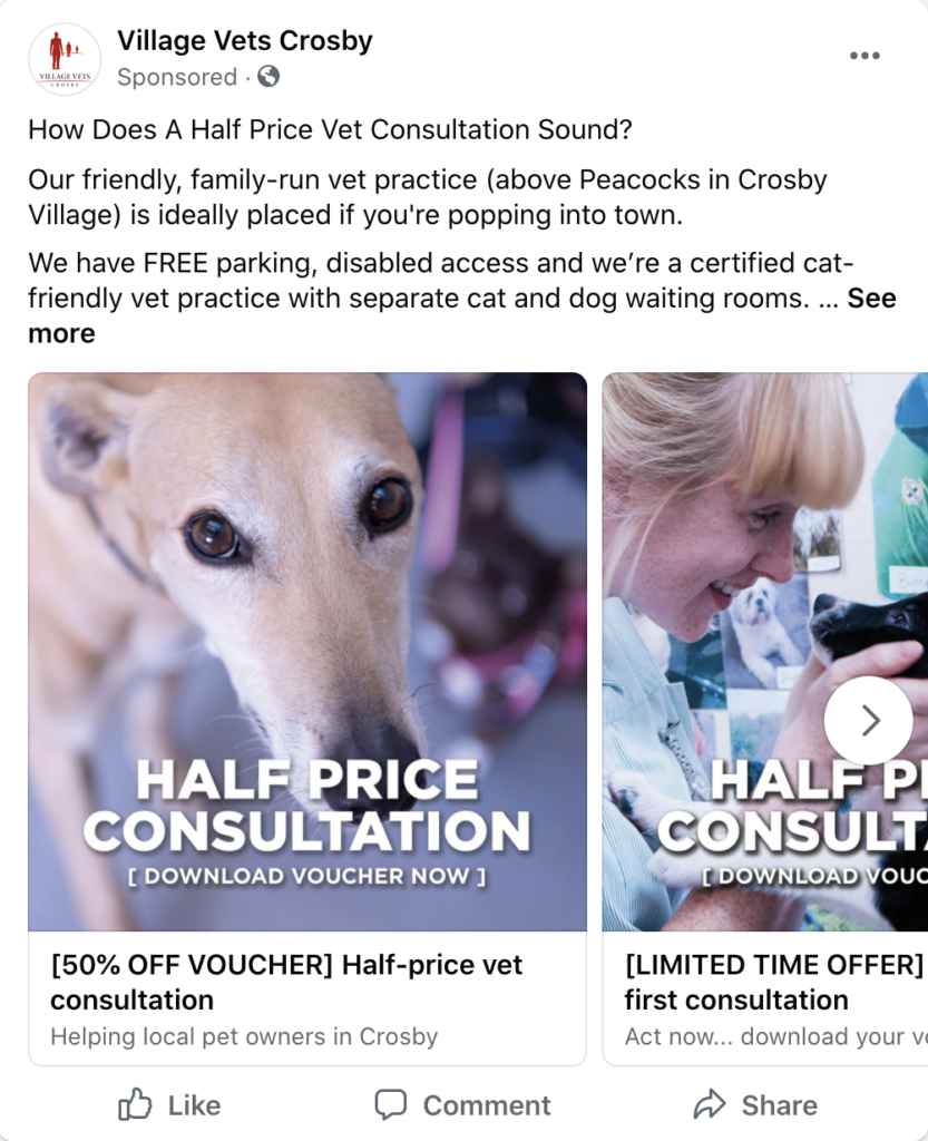 Village Vets Facebook Advert Example