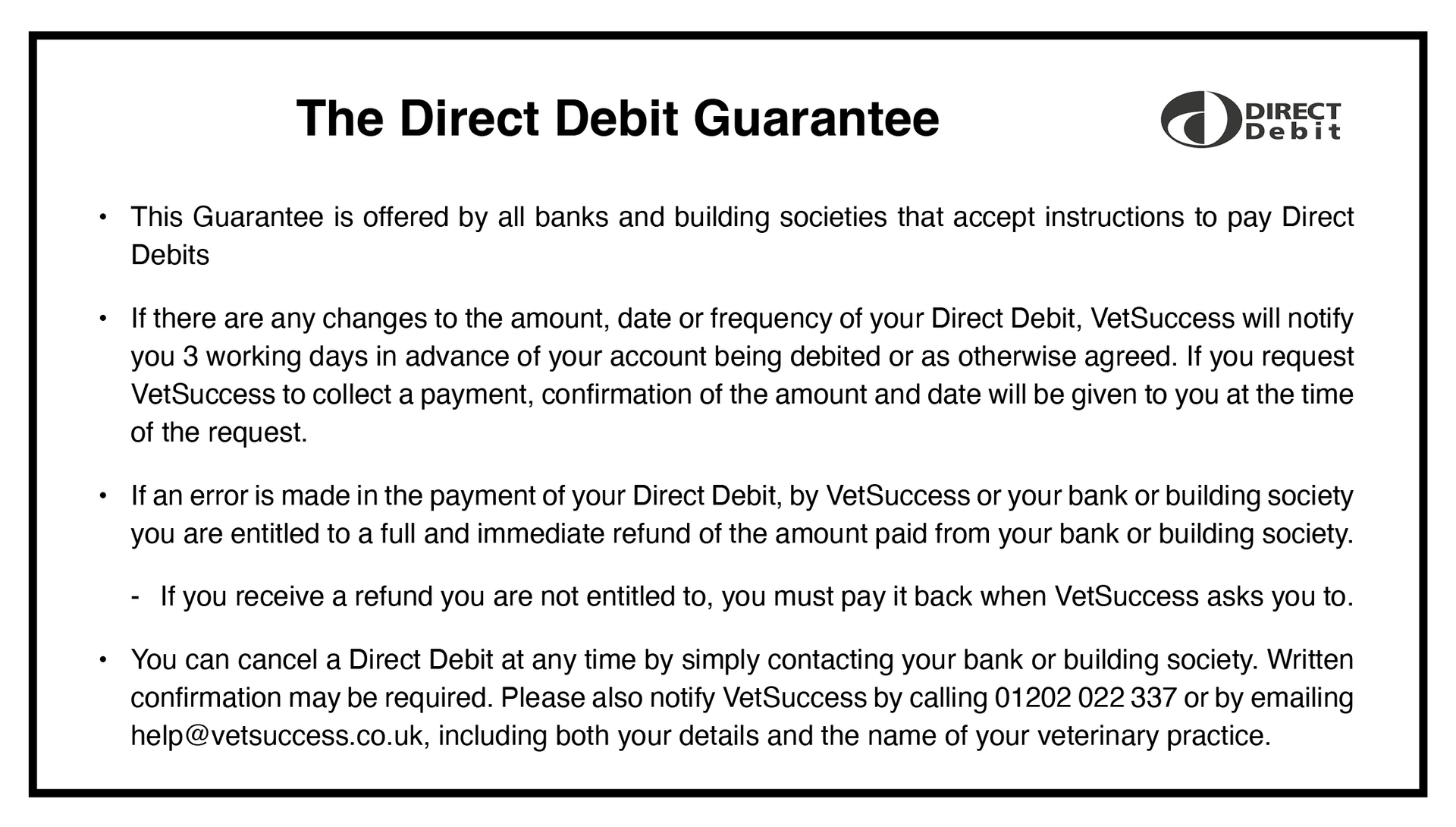 VetSuccess Direct Debit Guarantee | BPS Re VetSuccess